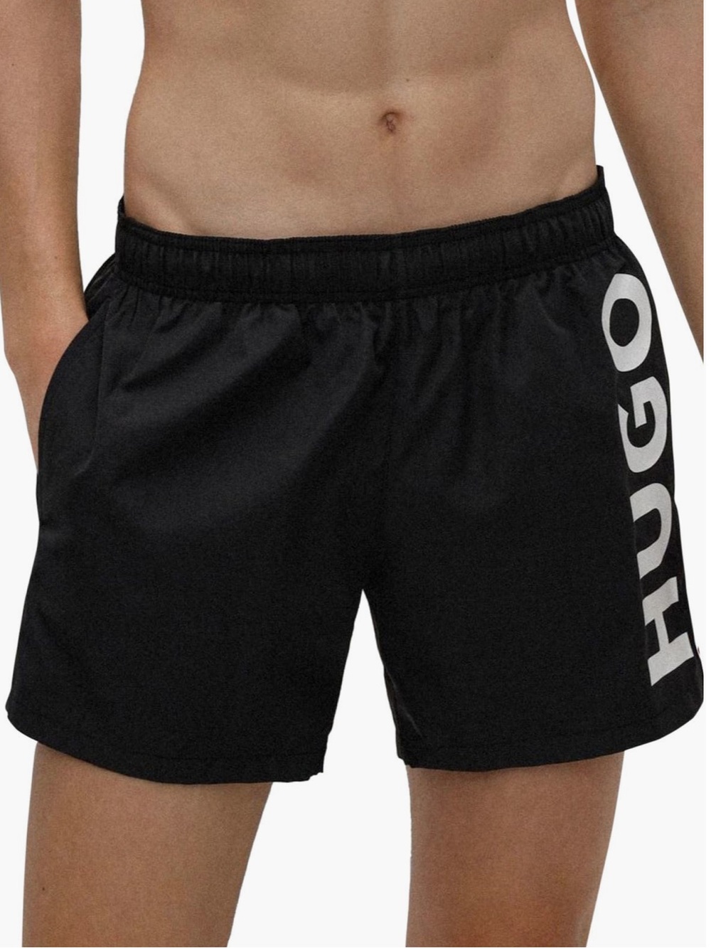HUGO Black Mens polyester swim trunks